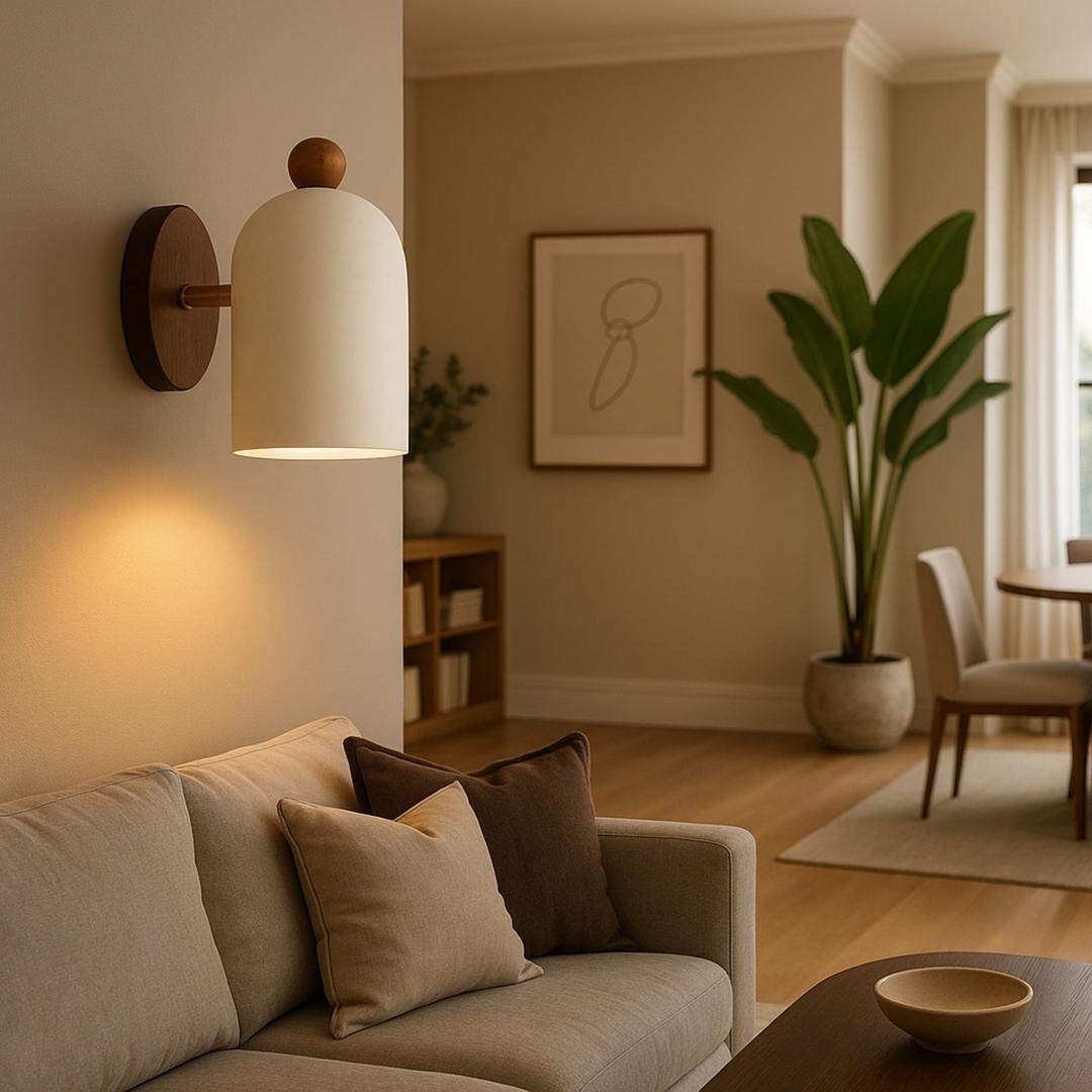 Lámpara de Pared Wabi-Sabi de Madera de Nogal y Metal para Hogar | Estilo Diseño