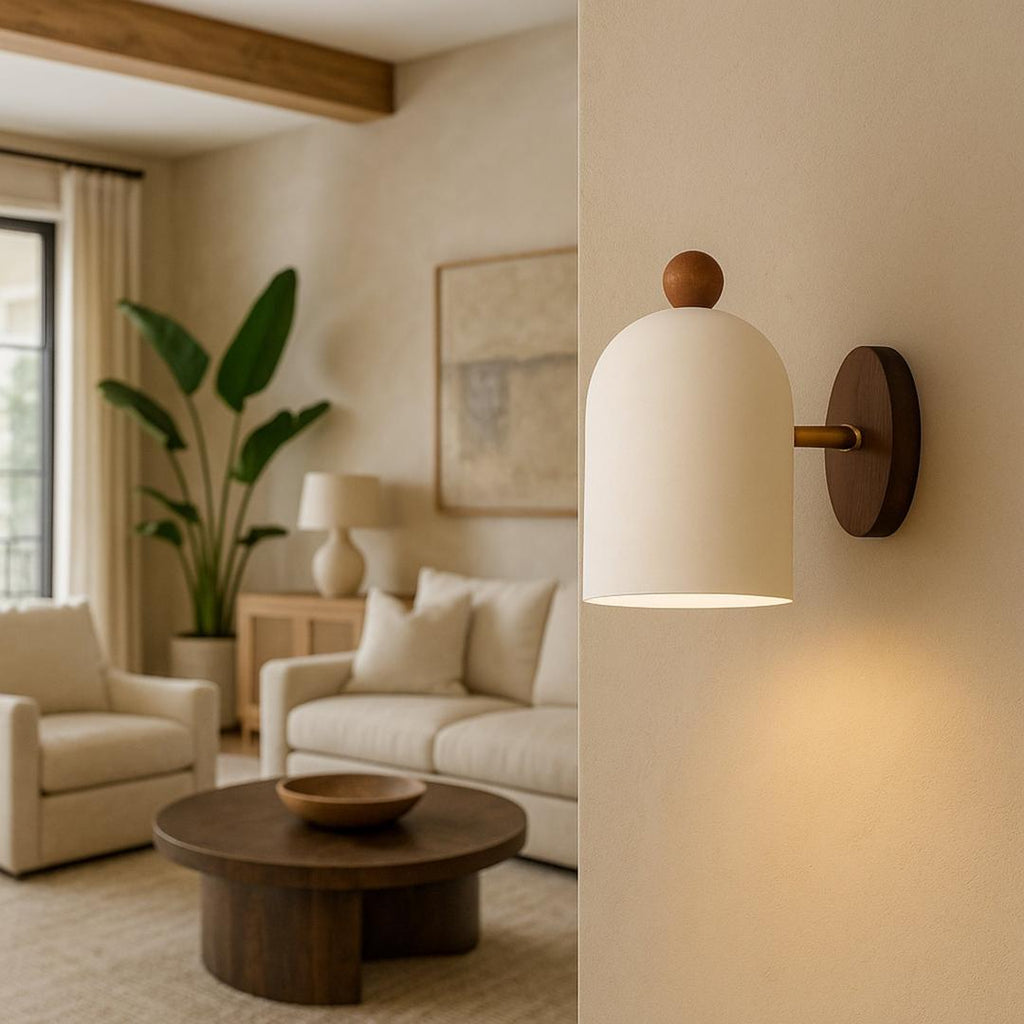 Lámpara de Pared Wabi-Sabi de Madera de Nogal y Metal para Hogar | Estilo Diseño