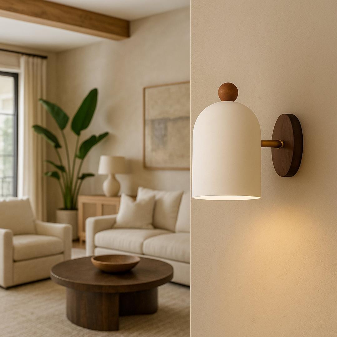 Lámpara de Pared Wabi-Sabi de Madera de Nogal y Metal para Hogar | Estilo Diseño
