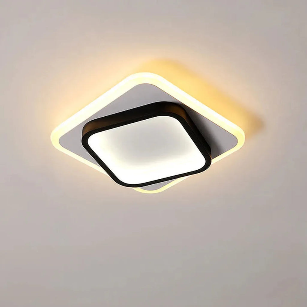 Lámpara de Techo Cuadrada con Diseño Geométrico | Luz LED Dorada