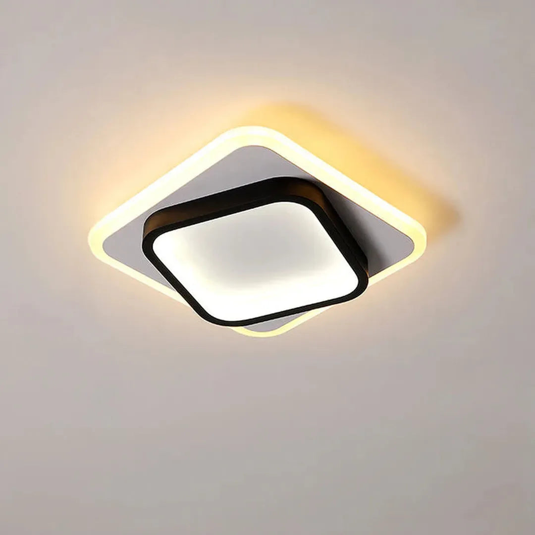 Lámpara de Techo Cuadrada con Diseño Geométrico | Luz LED Dorada