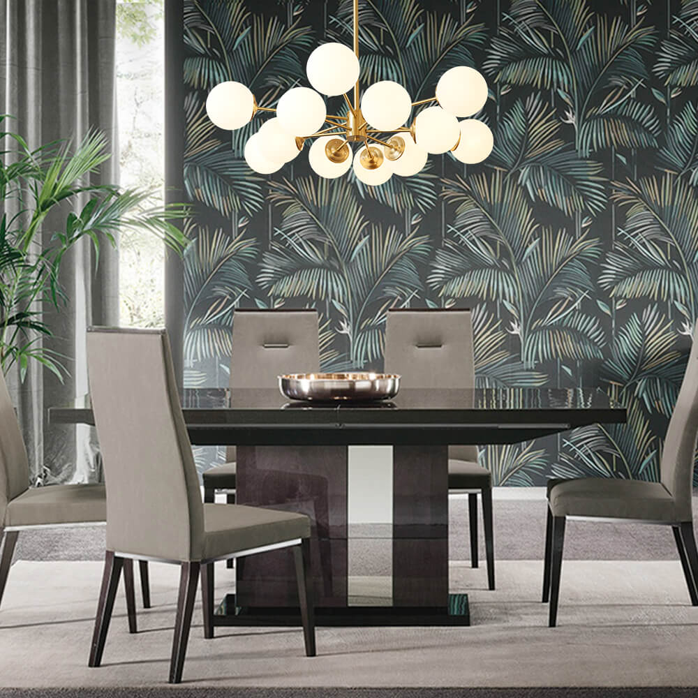 Sputnik-Kronleuchter aus opakem Glas mit zwei Ebenen und 12 Lichtern