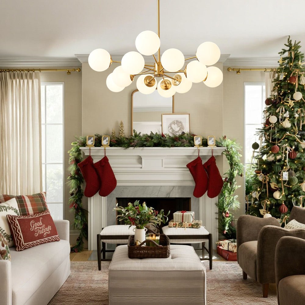 Sputnik-Kronleuchter aus opakem Glas mit zwei Ebenen und 12 Lichtern