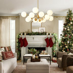 Sputnik-Kronleuchter aus opakem Glas mit zwei Ebenen und 12 Lichtern