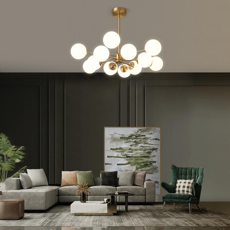 Sputnik-Kronleuchter aus opakem Glas mit zwei Ebenen und 12 Lichtern