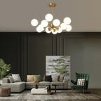 Sputnik-Kronleuchter aus opakem Glas mit zwei Ebenen und 12 Lichtern