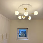 White Opaline Glass Globe Chandelier with 6/8/12 Lights Mid-Century Modern Style