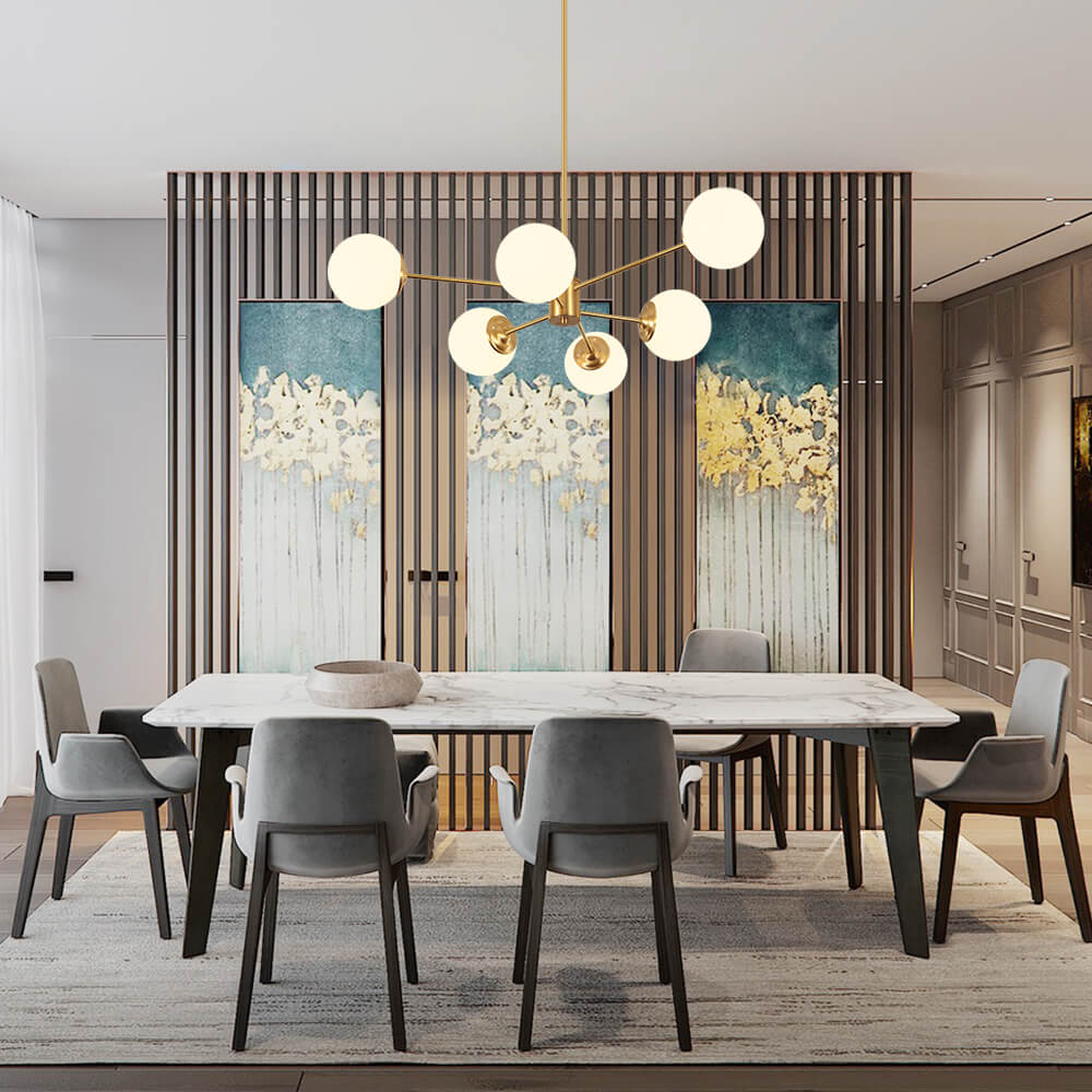 White Opaline Glass Globe Chandelier with 6/8/12 Lights Mid-Century Modern Style