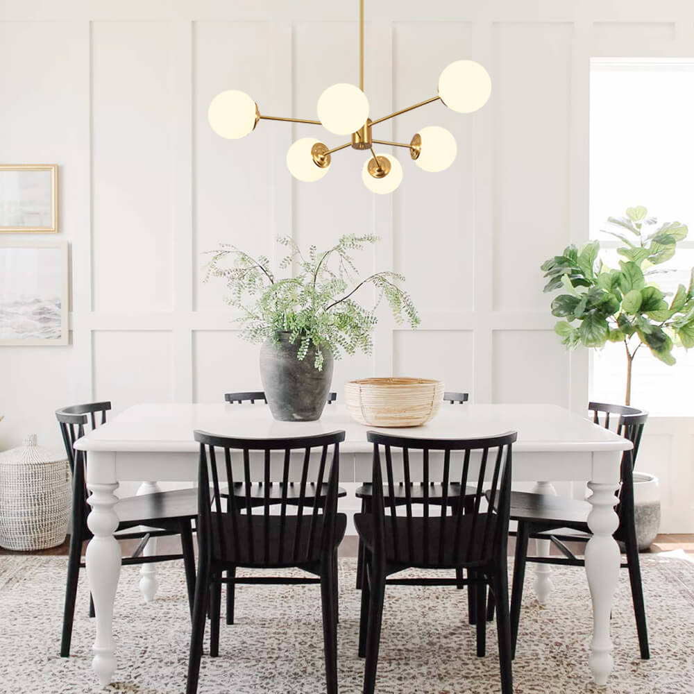 White Opaline Glass Globe Chandelier with 6/8/12 Lights Mid-Century Modern Style