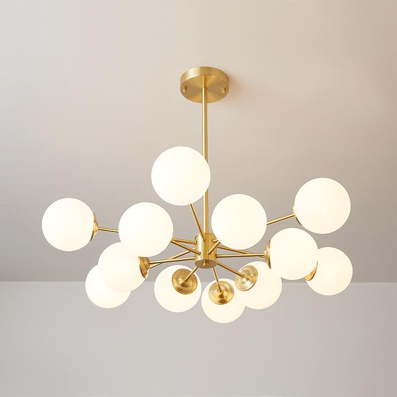 White Opaline Glass Globe Chandelier with 6/8/12 Lights Mid-Century Modern Style