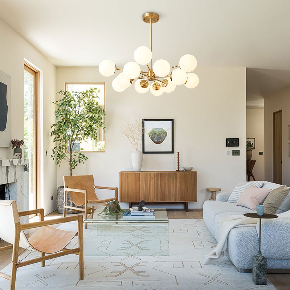 White Opaline Glass Globe Chandelier with 6/8/12 Lights Mid-Century Modern Style