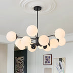 White Opaline Glass Globe Chandelier with 6/8/12 Lights Mid-Century Modern Style
