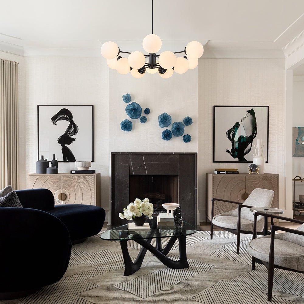 White Opaline Glass Globe Chandelier with 6/8/12 Lights Mid-Century Modern Style