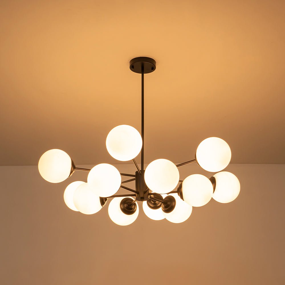 White Opaline Glass Globe Chandelier with 6/8/12 Lights Mid-Century Modern Style