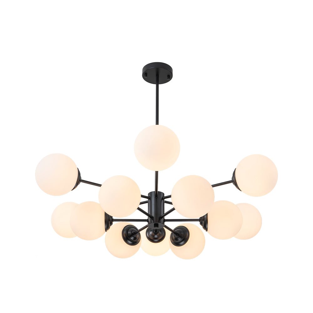 White Opaline Glass Globe Chandelier with 6/8/12 Lights Mid-Century Modern Style