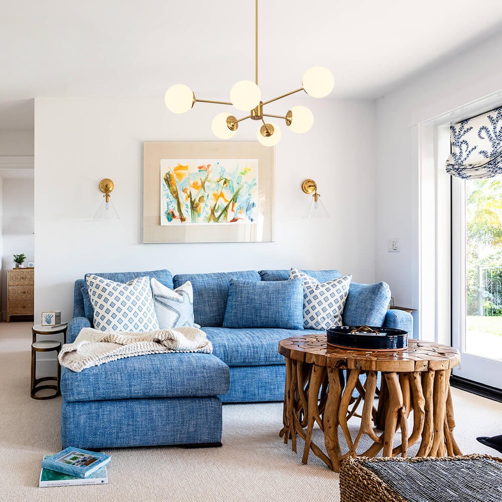 Candelabro de Globo de Vidrio Opalino Blanco de 6/8/12 Luces Estilo Moderno de Mediados de Siglo