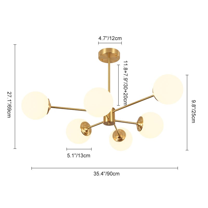 White Opaline Glass Globe Chandelier with 6/8/12 Lights Mid-Century Modern Style