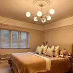 White Opaline Glass Globe Chandelier with 6/8/12 Lights Mid-Century Modern Style