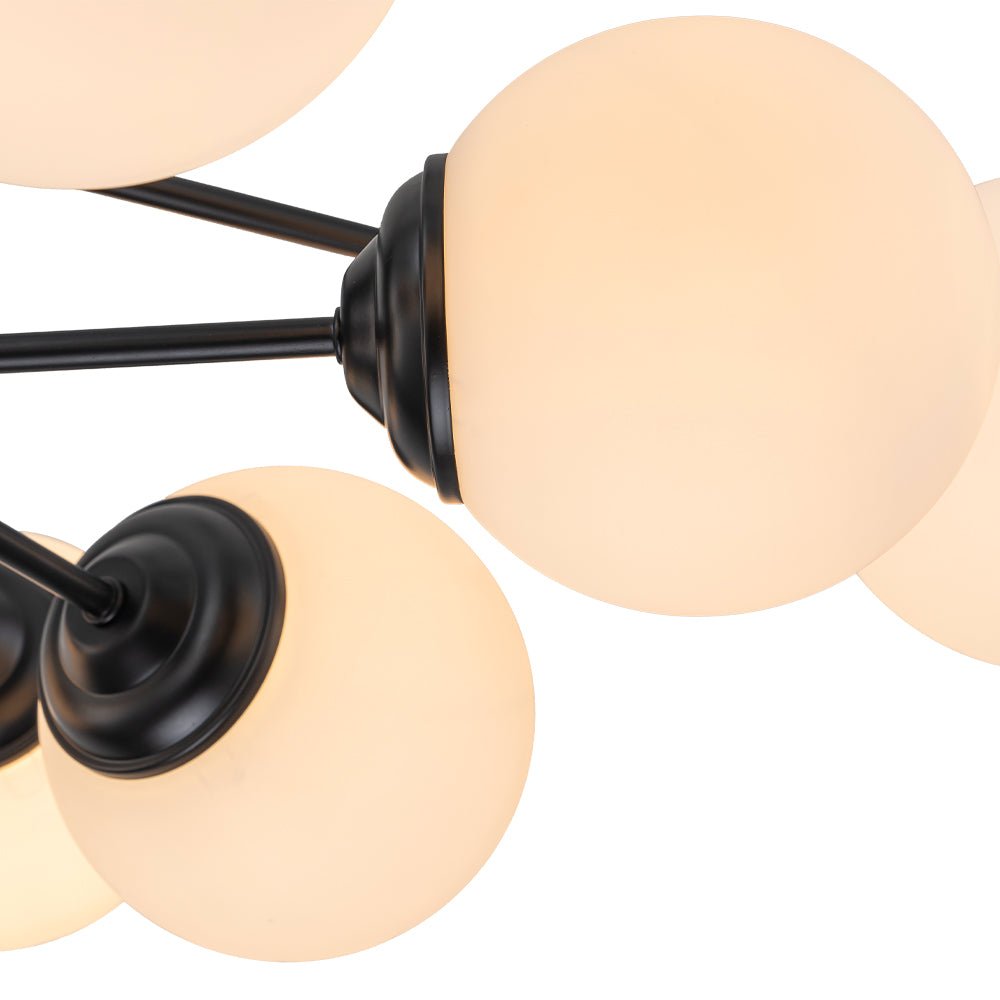 White Opaline Glass Globe Chandelier with 6/8/12 Lights Mid-Century Modern Style