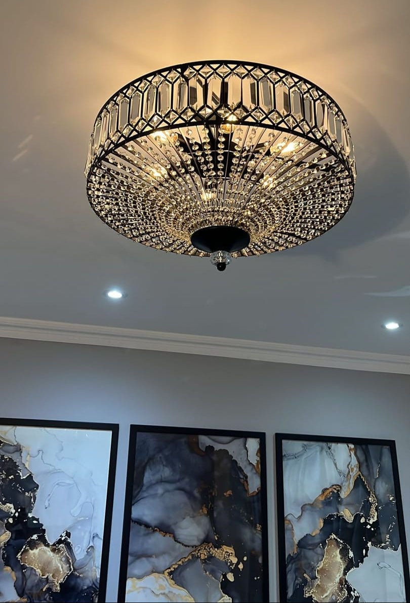 Semi-Recessed Ceiling Lamp with Carved Glass