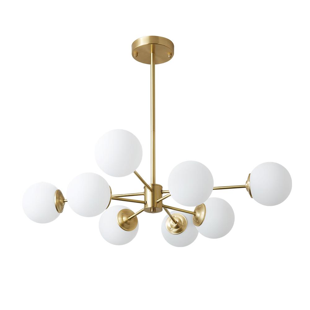 White Opaline Glass Globe Chandelier with 6/8/12 Lights Mid-Century Modern Style