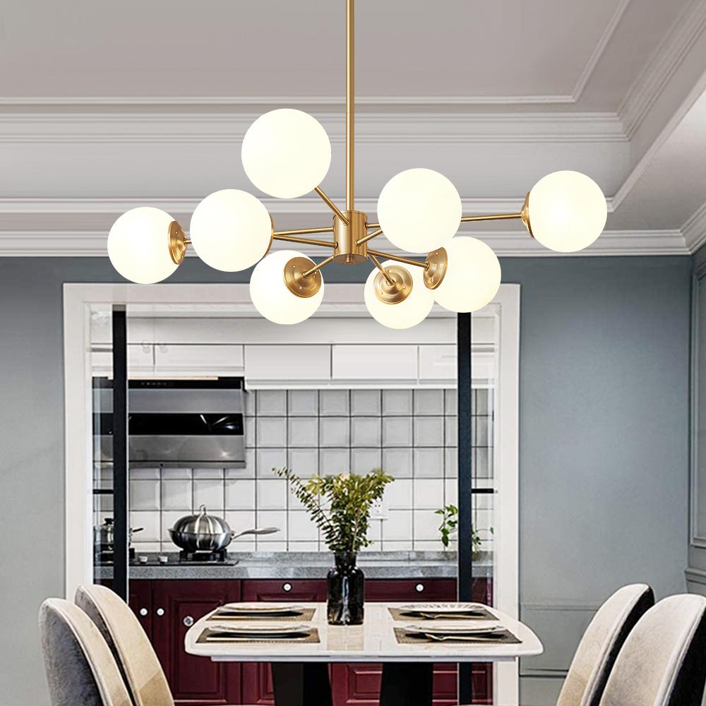 White Opaline Glass Globe Chandelier with 6/8/12 Lights Mid-Century Modern Style