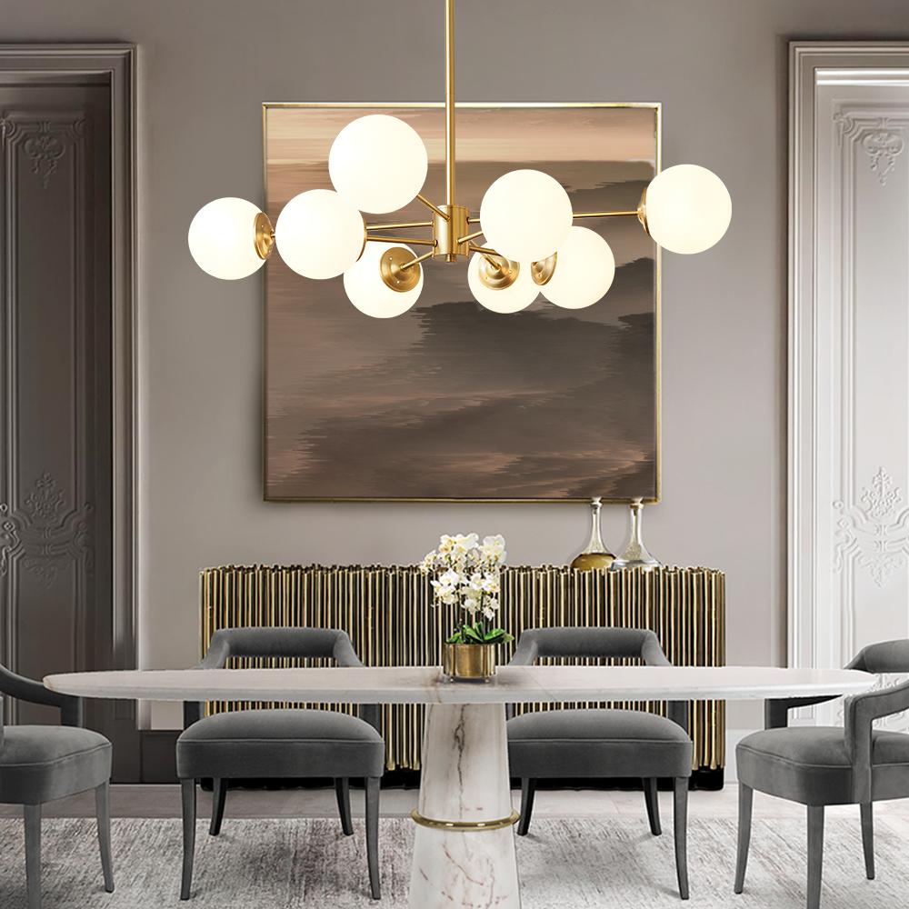 White Opaline Glass Globe Chandelier with 6/8/12 Lights Mid-Century Modern Style